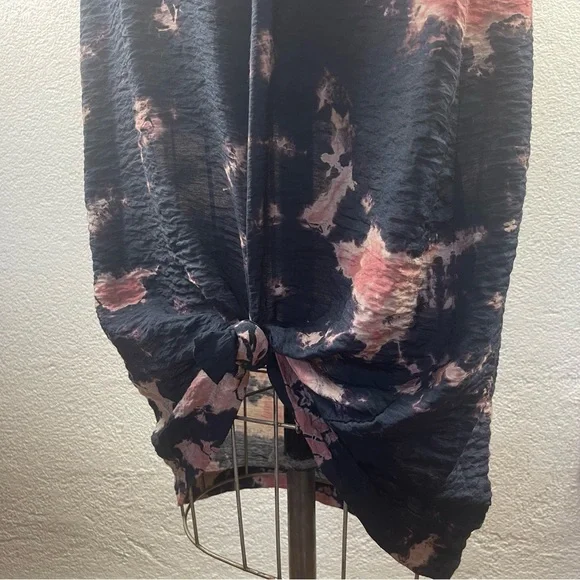 Anthropologie l XS LACAUSA Crinkle Rayon Tie Dye Knotted Hem Slip Dress Cover-up